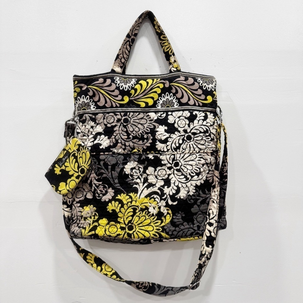 Vera Bradley Convertible Crossbody Bag In Baroque Black Yellow Top Handle